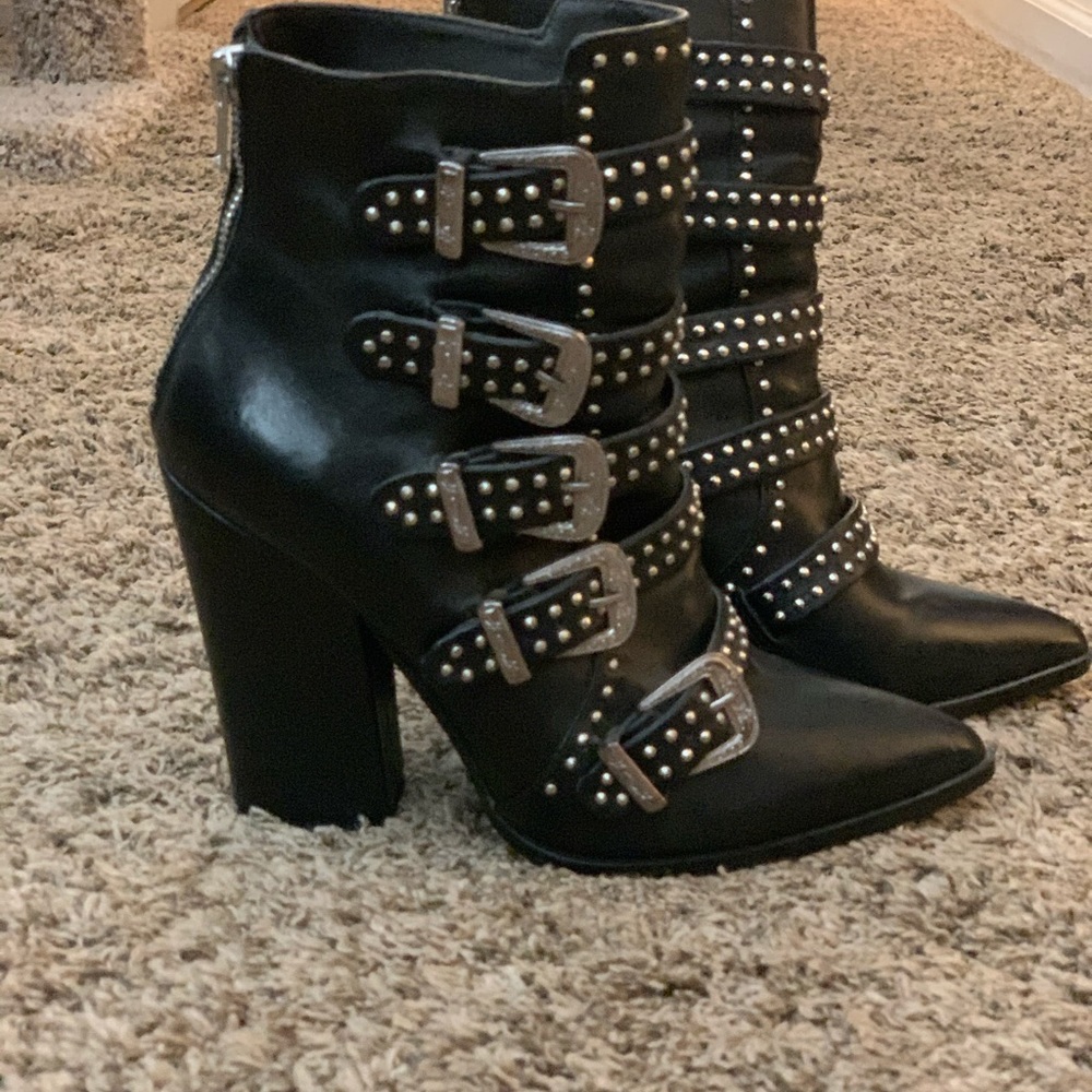 Black leather studded boots